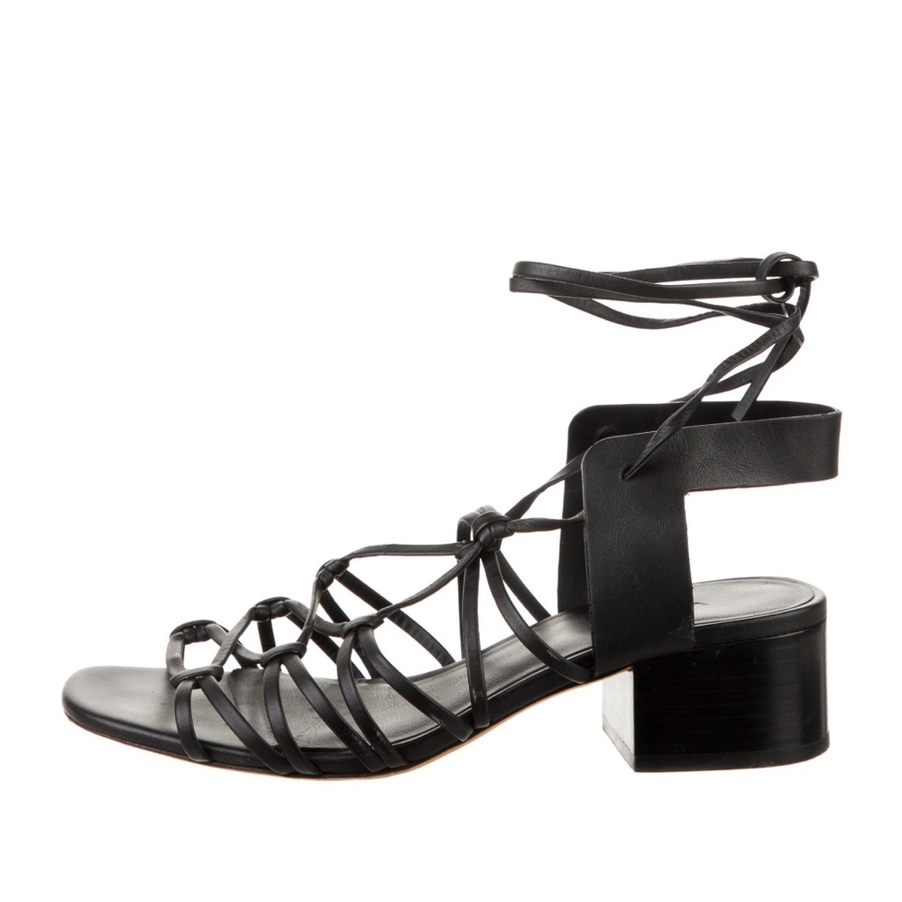 VINCE Black Leather Strappy Gladiator Block Heel Sandals 6.5